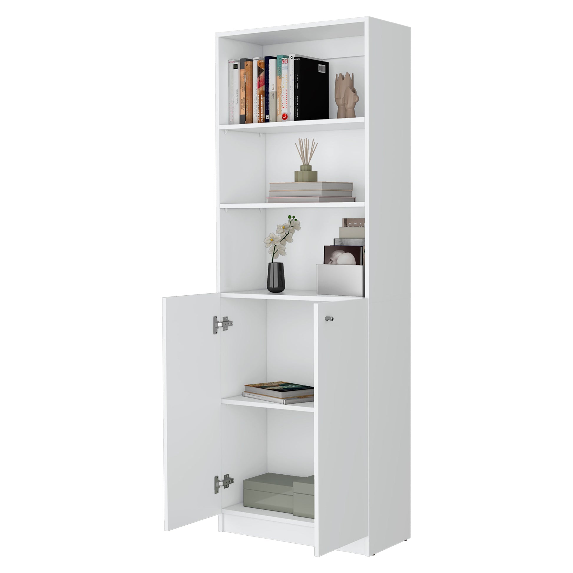 Zachary White 2 Door Bookcase 3 White White Standard Horizontal Primary Living Space Closed Back Wood With Doors Wood
