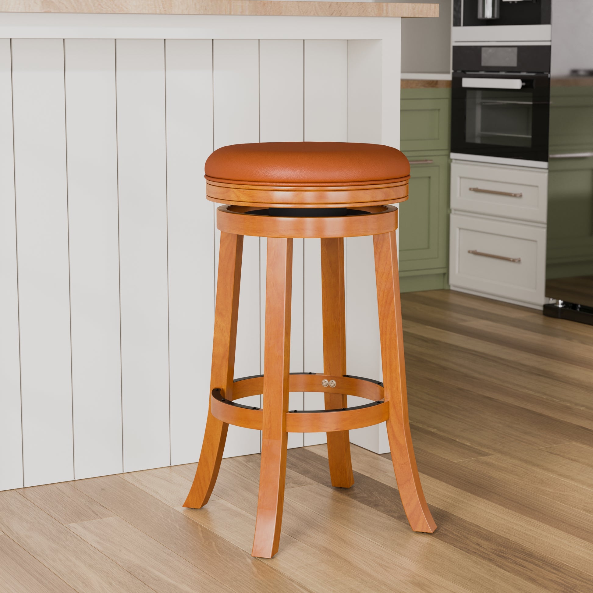 30" Bar Stool, Natural Finish, Saddle Leather Seat Natural Bonded Leather