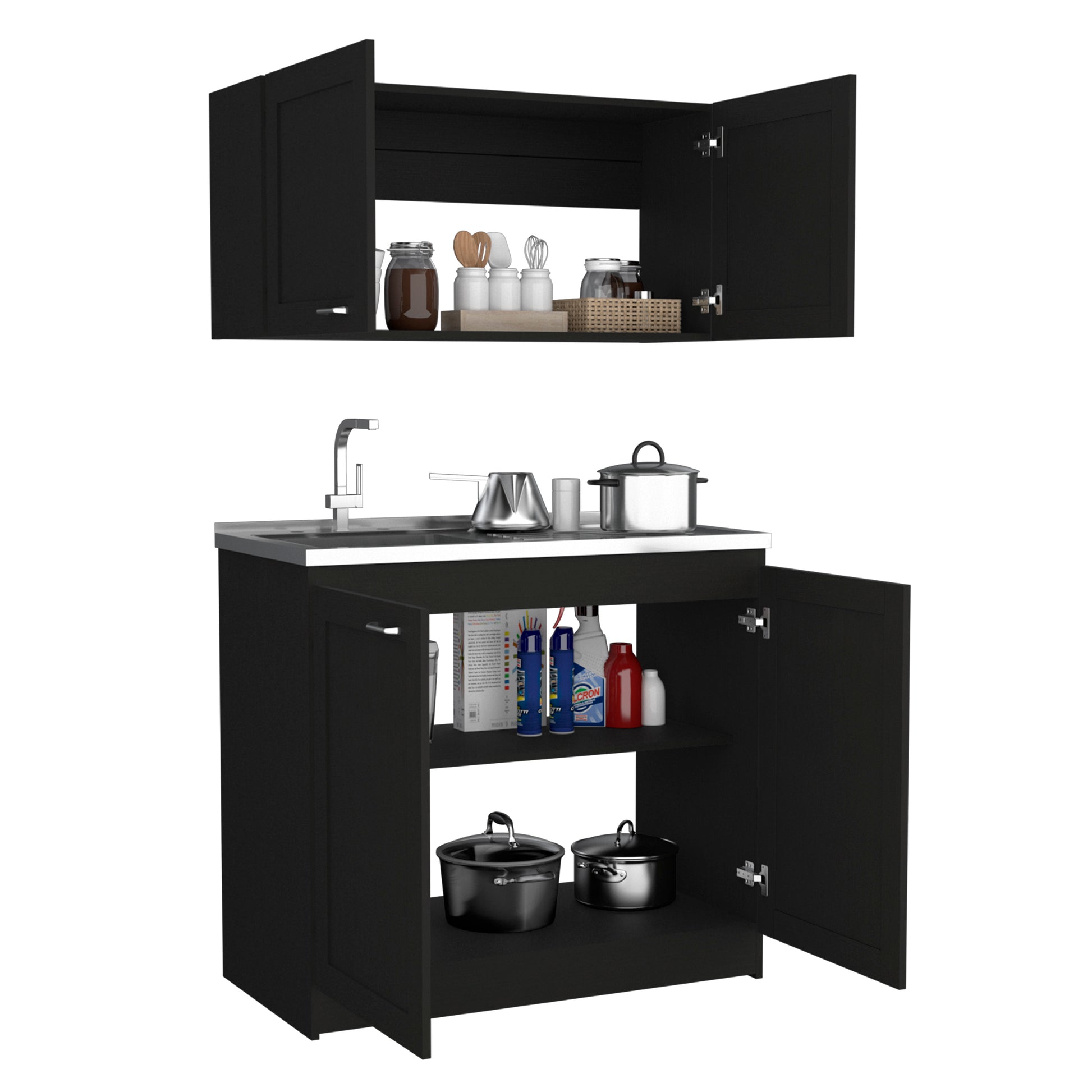 Zurich Cabinet Set, Two Shelves Black Black Particle Board