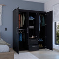 Wardrobe, Deluxe Armoire With Multiple Storage Options And Metal Accents, Black Black Particle Board Particle Board