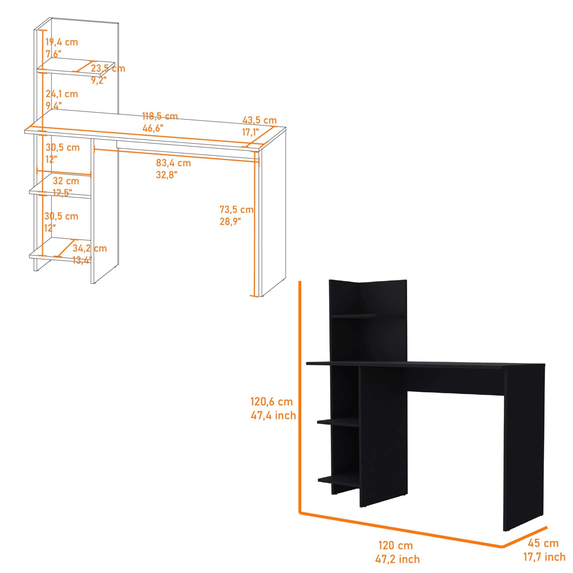 Black Four Shelves Writing Desk Black Writting Desk Office Rectangular Shelves Desk Wood