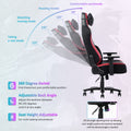 Big And Tall Gaming Chair 400Lbs Gaming Chair With Massage Lumbar Pillow, Headrest, 3D Armrest, Metal Base, Pu Leather Metal Red Handle Pu Leather