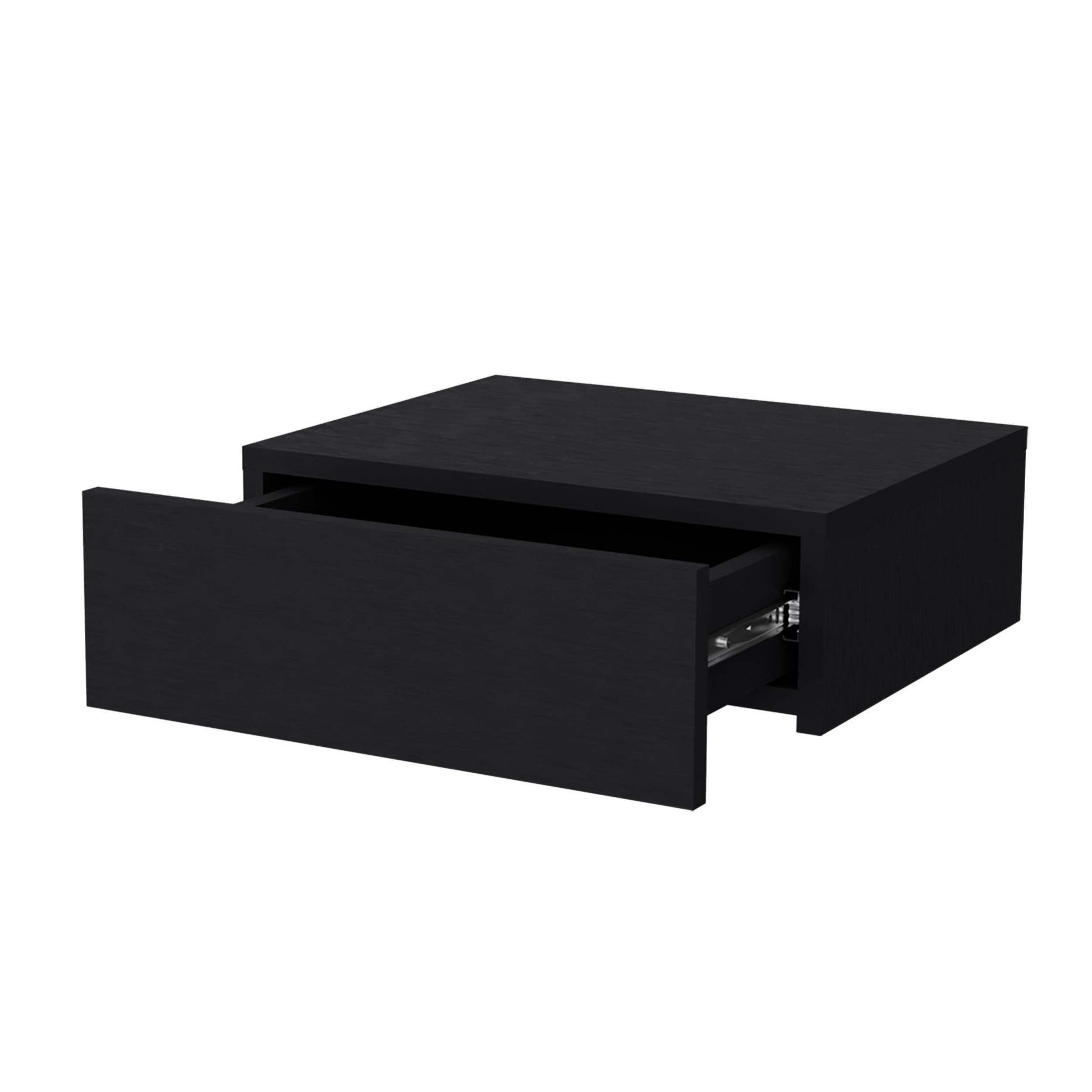 Black Wall Mounted Floating Nightstand Black 1 Drawer Bedroom Floating Space Saving Black Wood