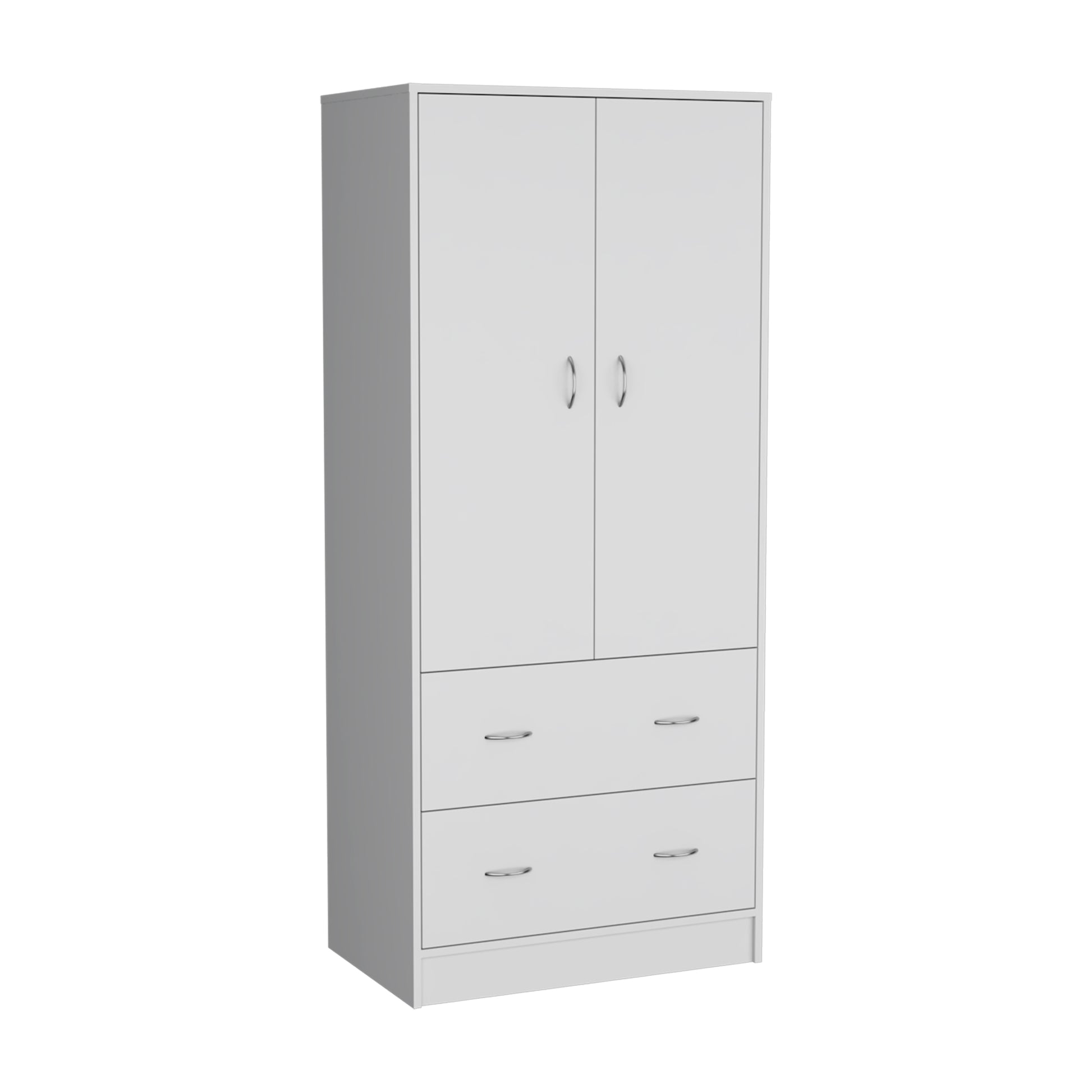 71" H Armoire With Two Doors, Two Drawers, And Hanging Rod,White White Particle Board Particle Board