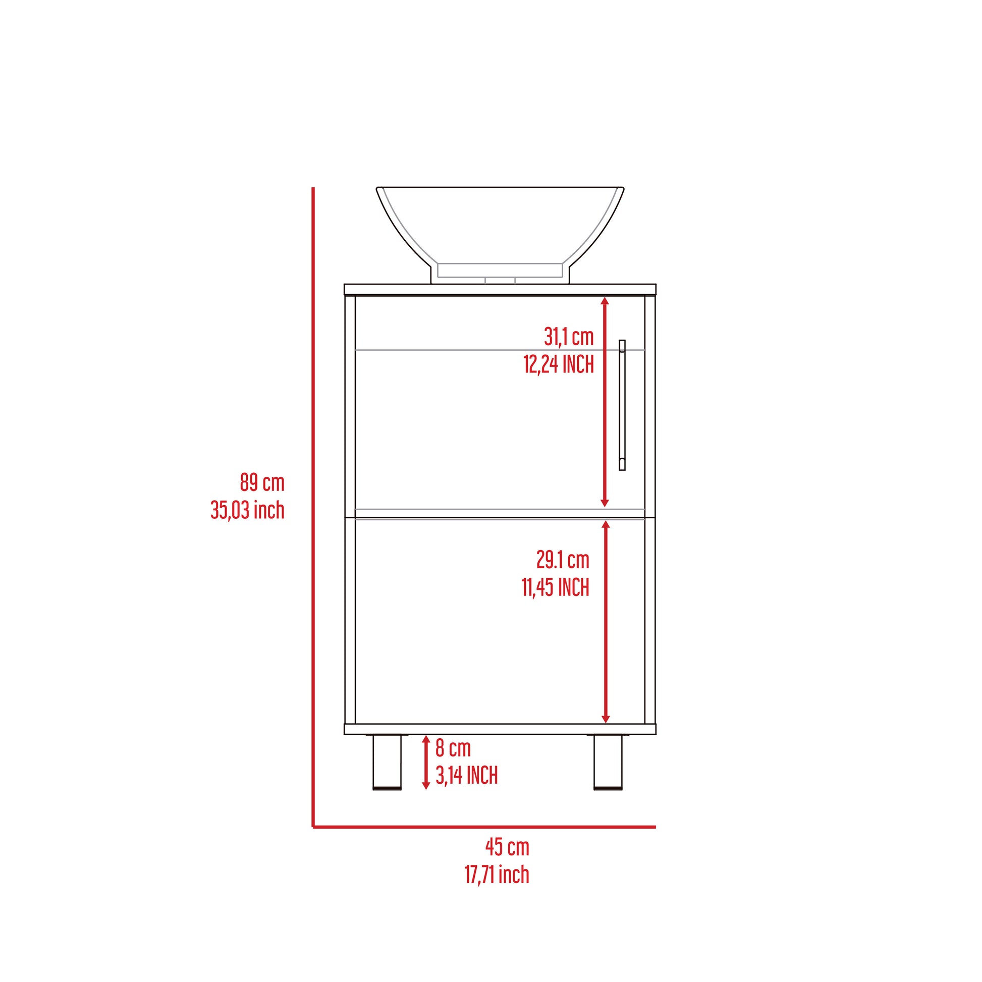 Gouda 18" Single Bathroom Vanity, One Open Shelf, Single Door Cabinet White White Bathroom Modern Particle Board Particle Board