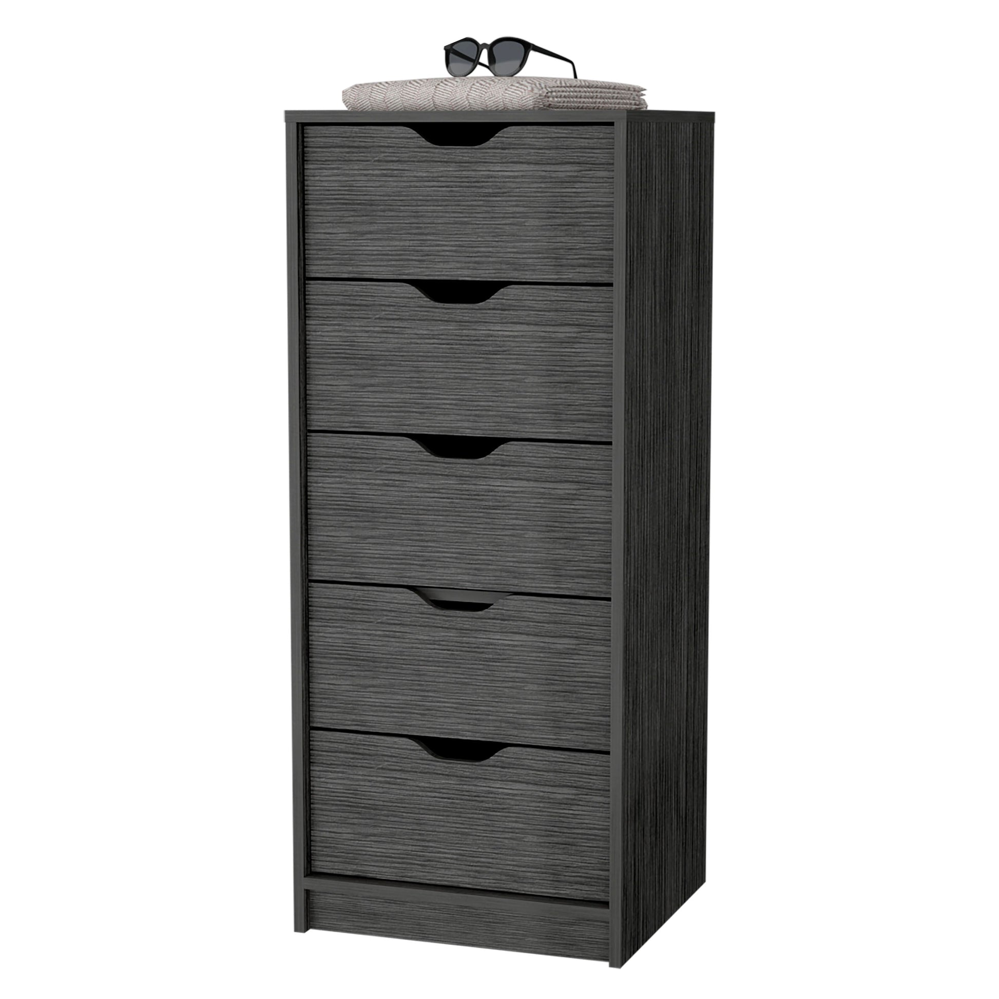 Smokey Oak 5 Narrow Drawer Dresser Gray Bedroom Wood