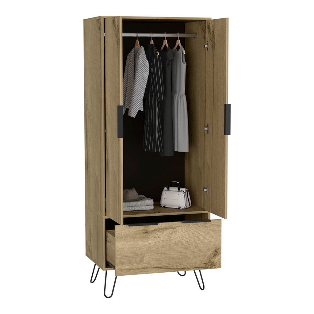 Augusta Armoire Closet, One Drawer, Double Door Cabinet Light Oak Beige Light Brown Bedroom Modern Oak Particle Board Particle Board