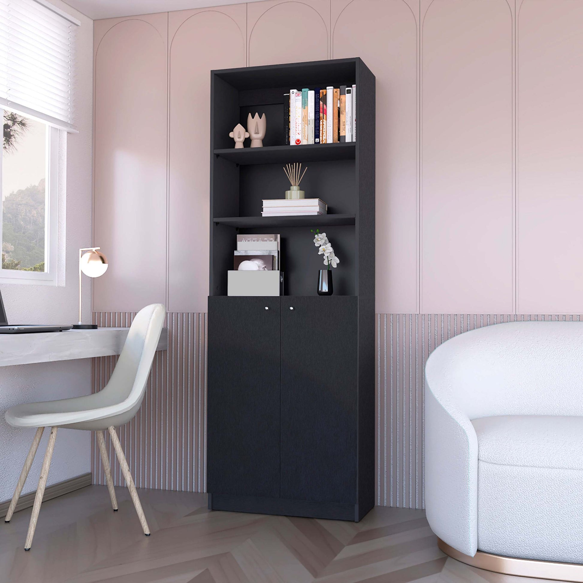 Black 2 Door Bookcase Black Primary Living Space Wood