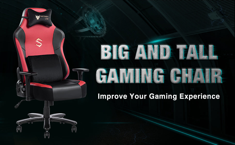 Big And Tall Gaming Chair 400Lbs Gaming Chair With Massage Lumbar Pillow, Headrest, 3D Armrest, Metal Base, Pu Leather Metal Red Handle Pu Leather