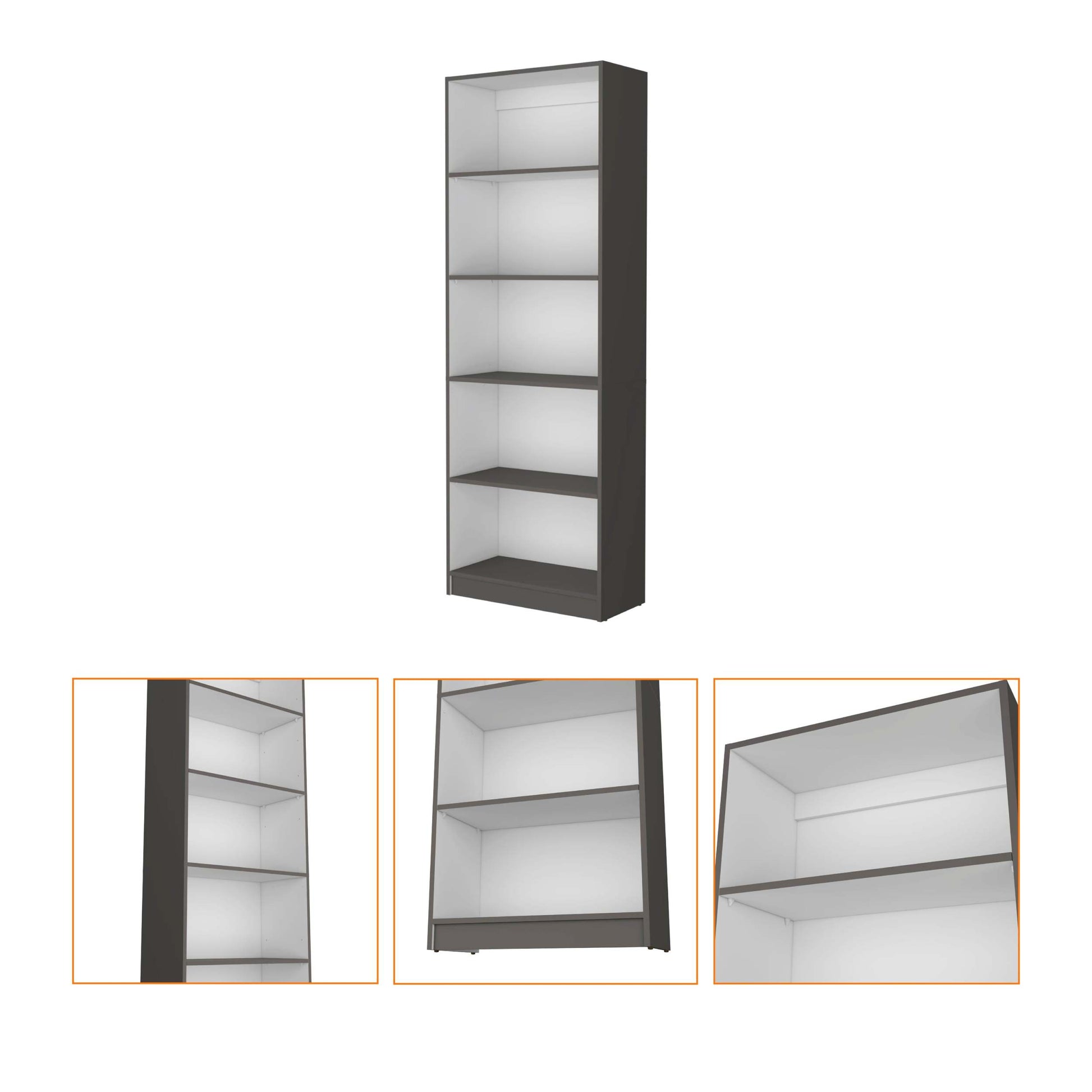 Matt Gray And White 5 Shelf Bookcase 5 Grey White Standard Horizontal Primary Living Space Closed Back Wood Wood