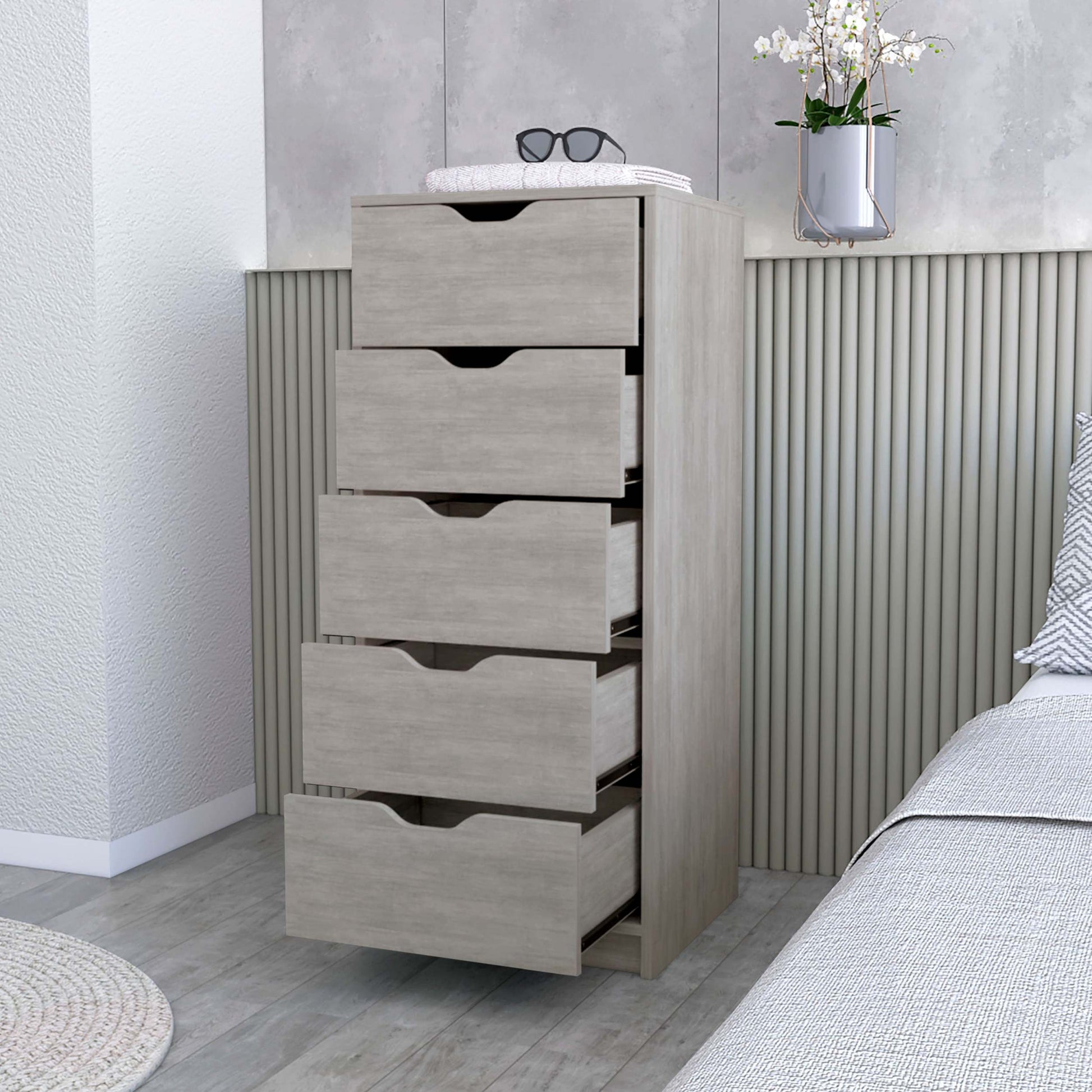 Concrete Gray 5 Narrow Drawer Dresser Gray Gray Bedroom Wood