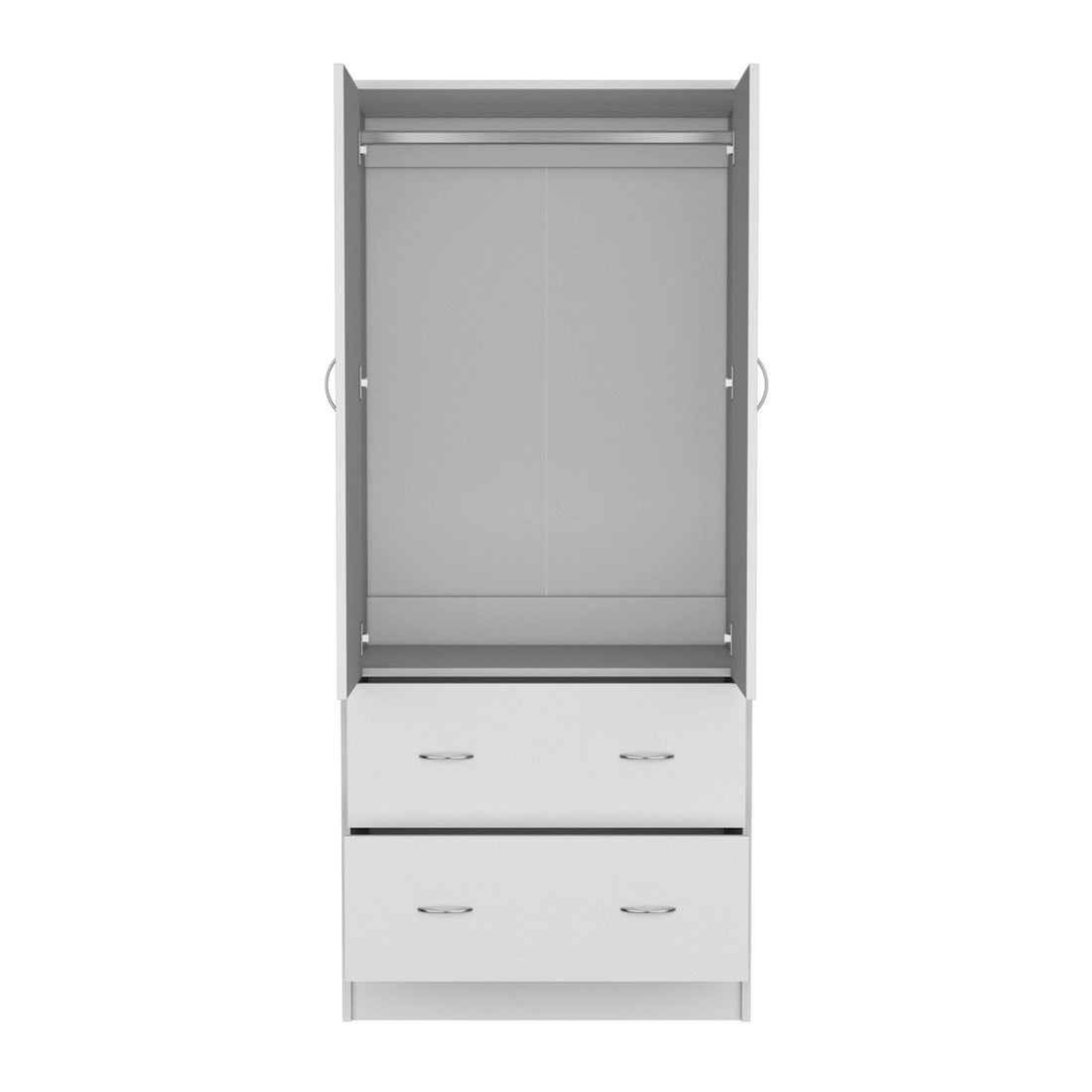 71" H Armoire With Two Doors, Two Drawers, And Hanging Rod,White White Particle Board Particle Board