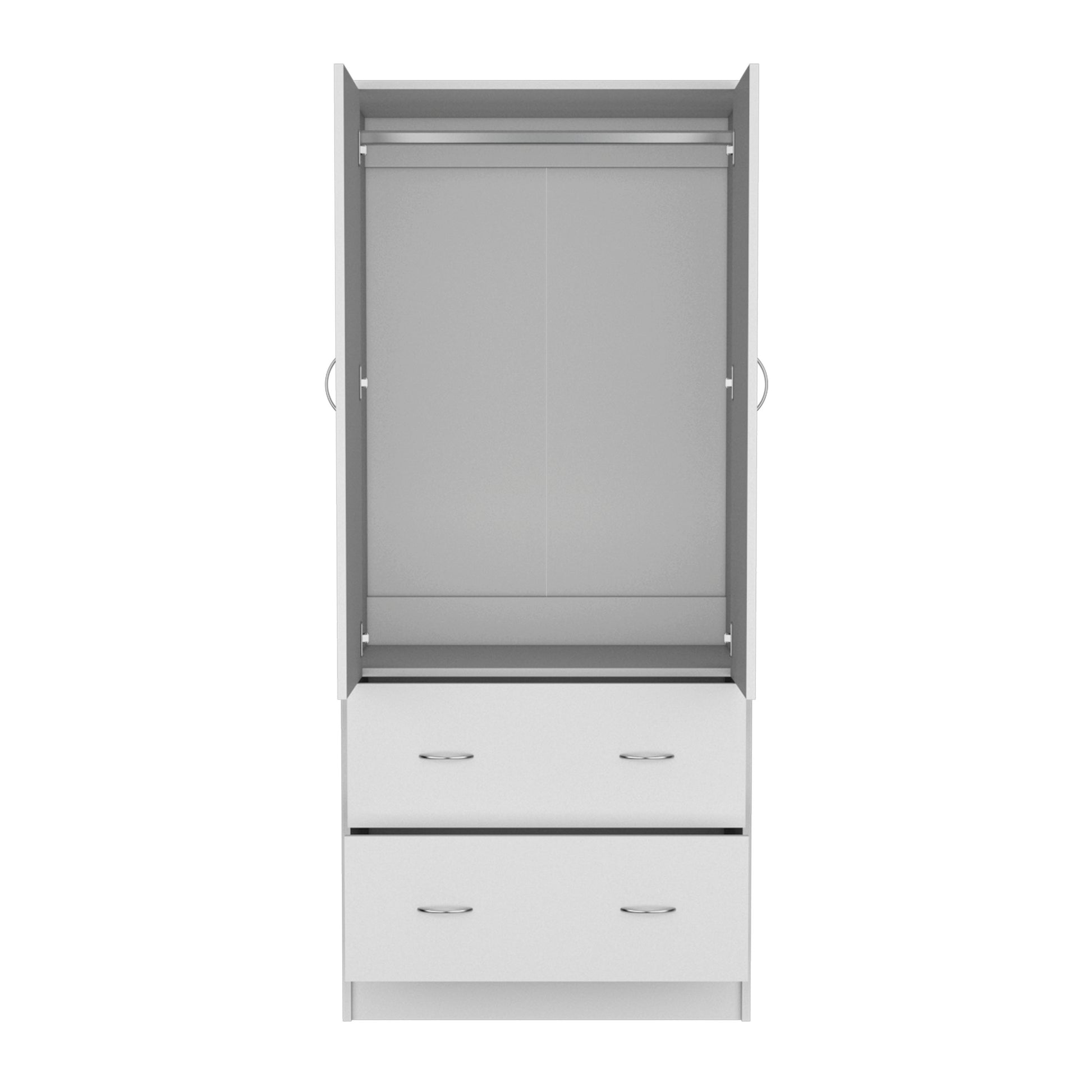 71" H Armoire With Two Doors, Two Drawers, And Hanging Rod,White White Particle Board Particle Board