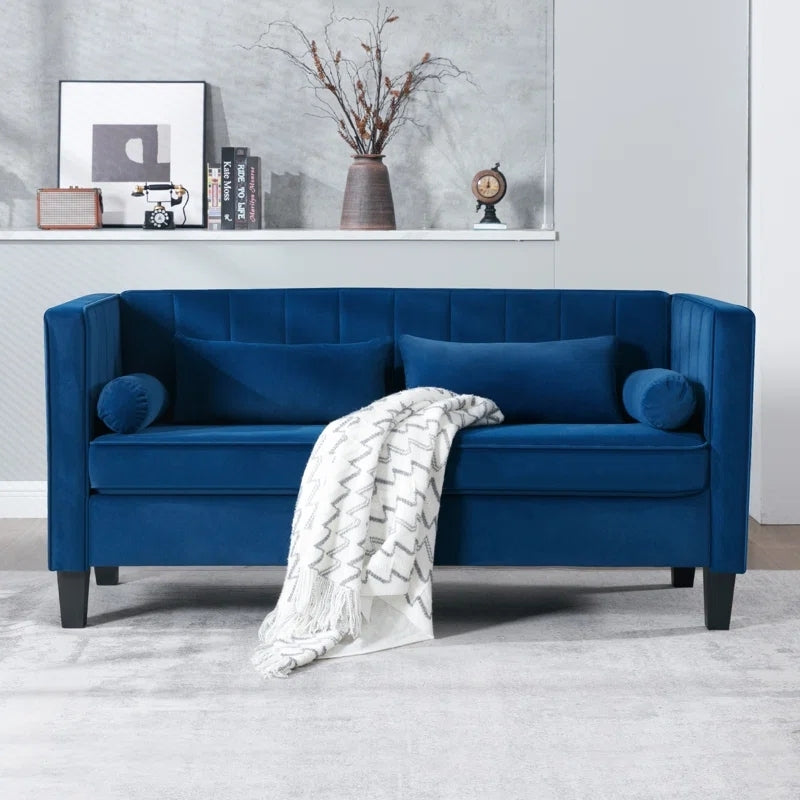 Sofa ,64.96" Modern Sofa Couch 2 Seater Fabric Sofa Blue Wood Heavy Duty Foam Velvet 2 Seat