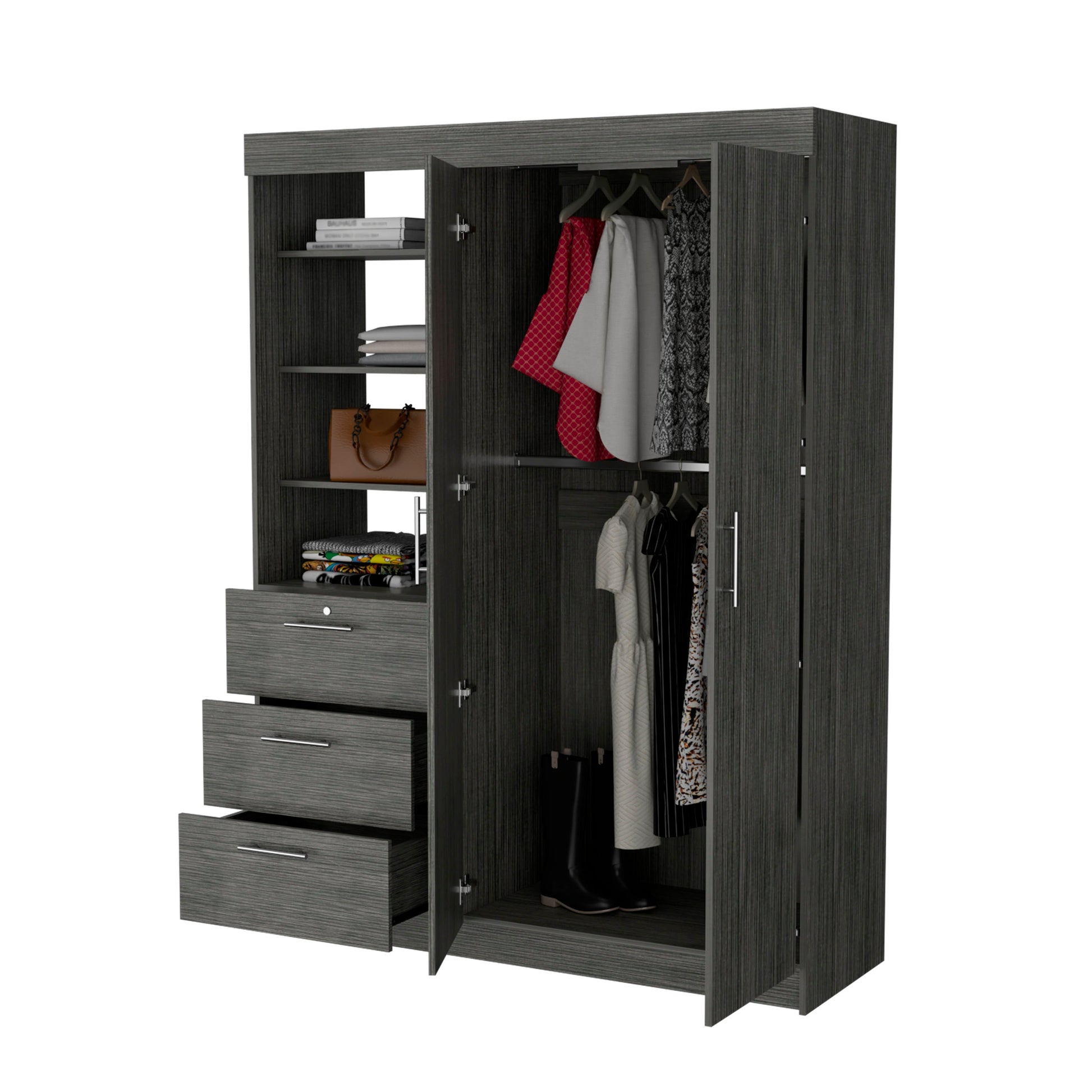 Smokey Oak 3 Tier Shelf Armoire Gray Bedroom Wood