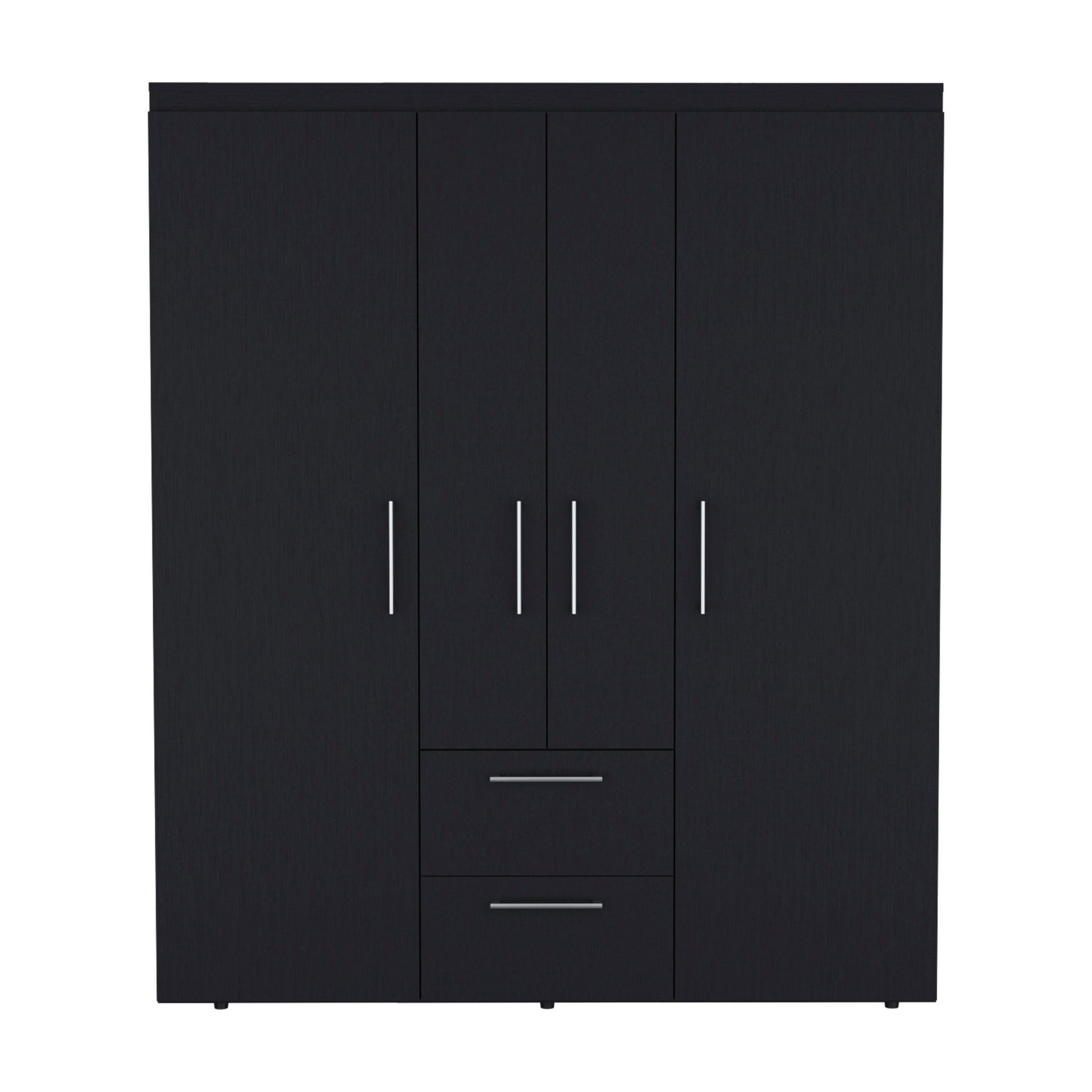 Wardrobe, Deluxe Armoire With Multiple Storage Options And Metal Accents, Black Black Particle Board Particle Board