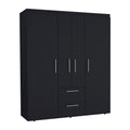 Wardrobe, Deluxe Armoire With Multiple Storage Options And Metal Accents, Black Black Particle Board Particle Board