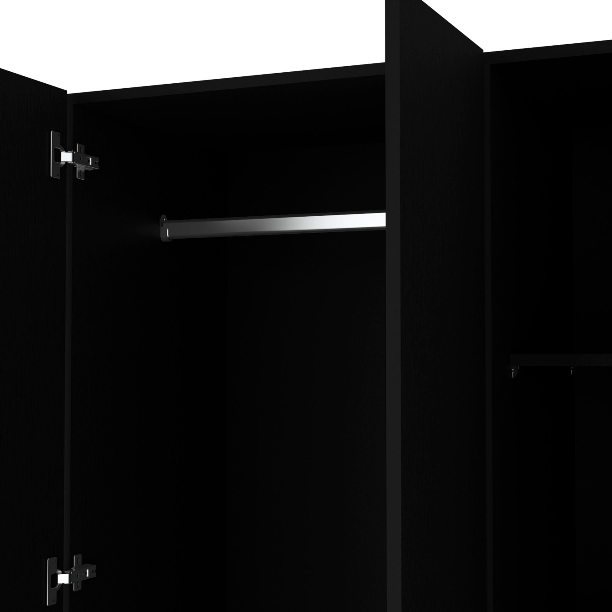 Twardrobe With 3 Doors, One With Mirror, Two Drawers, Four Shelves And Hanging Bar,Black Black Particle Board Particle Board