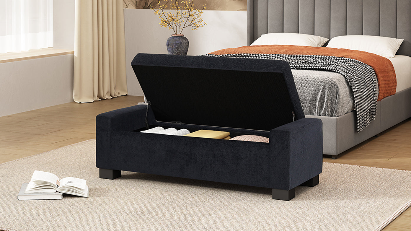 Storage Ottoman Dark Blue Fabric