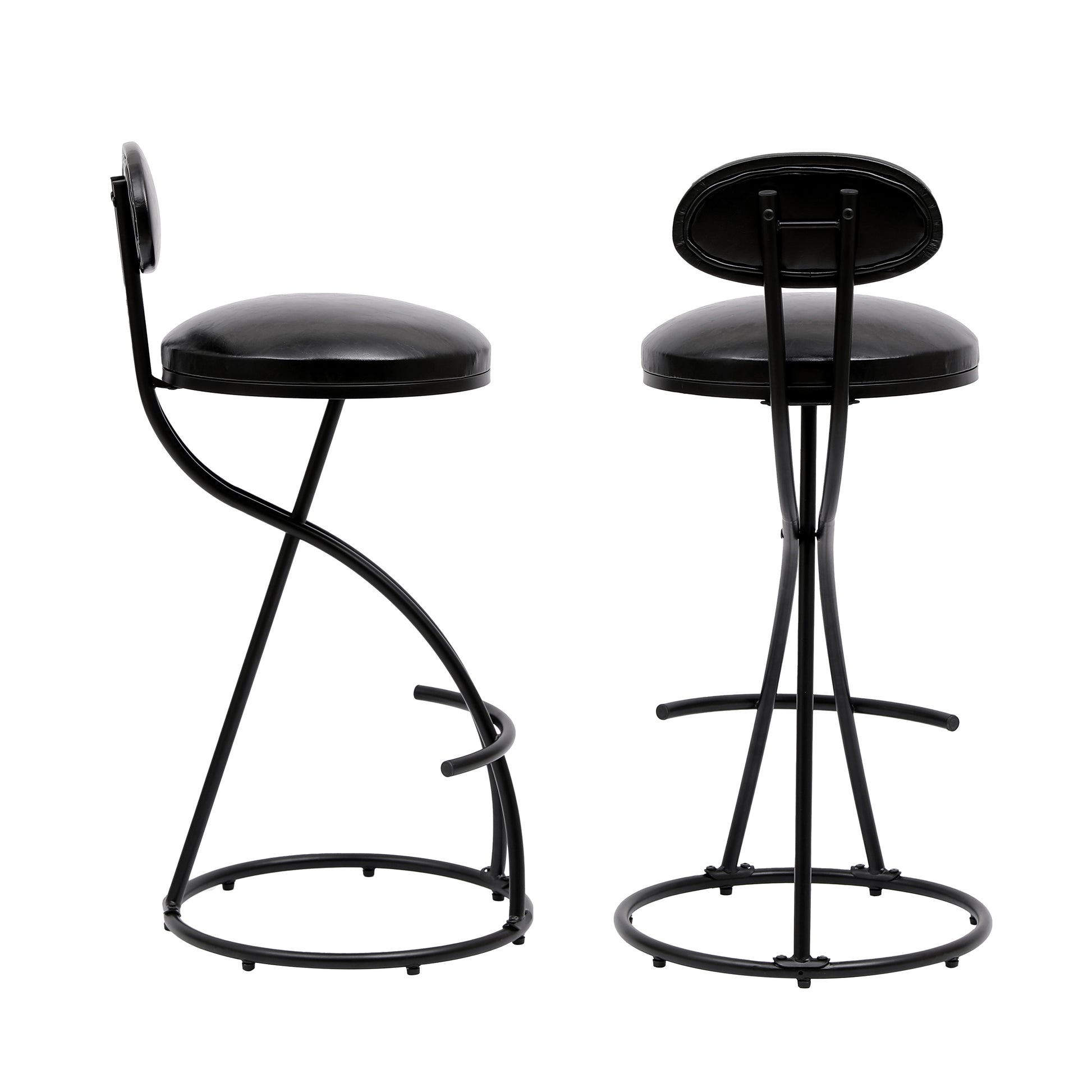 Bar Stools Upholstered Counter Height Barstools For Kitchen Island Set Of 2 Modern Pu Leather Dining Chairs With Footrest Black Metal Solid Black Dining Room Powder Coated Dry Clean Round Modern Dining Chairs Set Of 2 Foam Metal