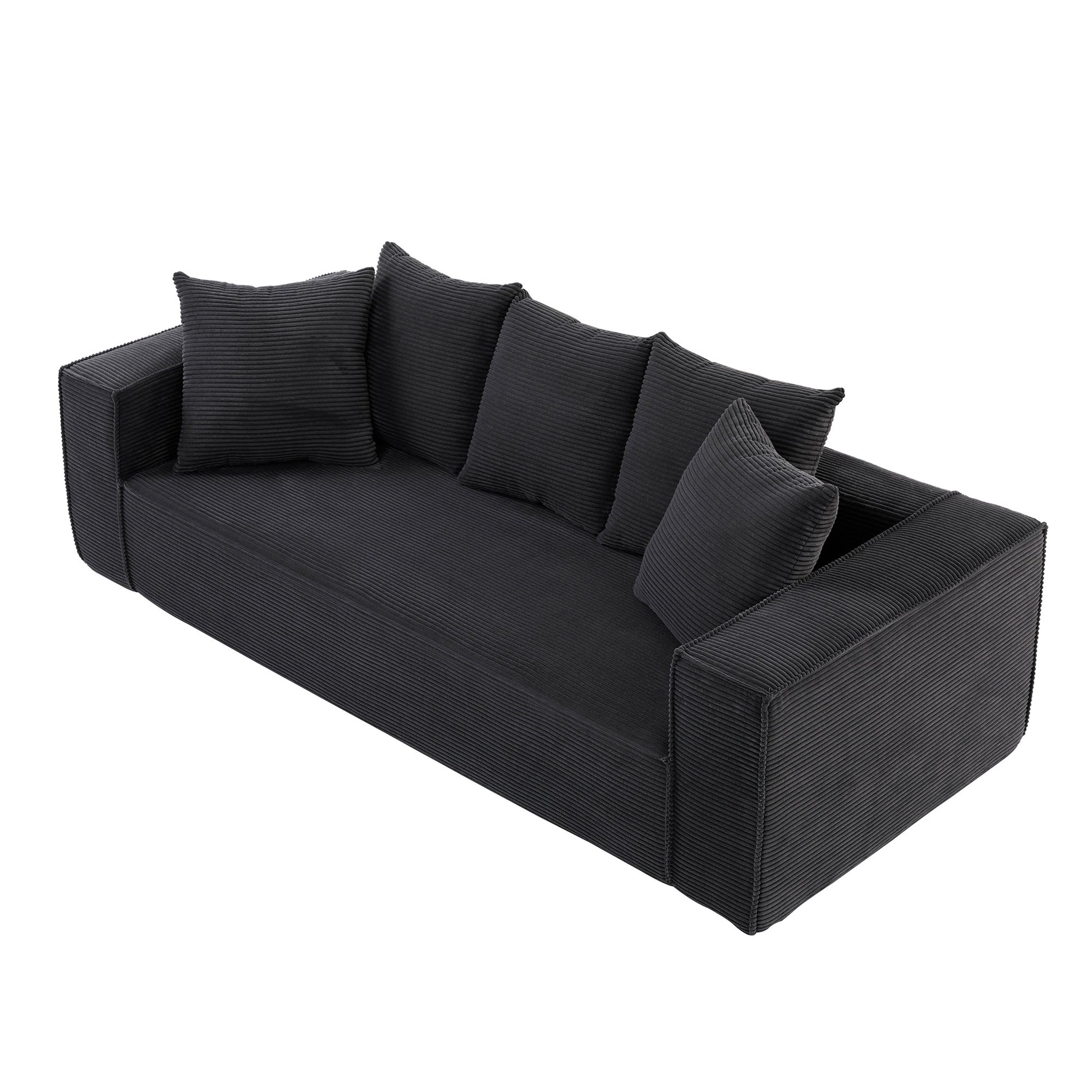 88.97 Inch Soft Corduroy Upholstery Streamlined Design Sofa With 5 Pillows, Large And Cozy 3 Seater Couch For Modern Spaces For Living Room,Office Black Black Corduroy 3 Seat
