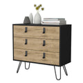 Black And Macadamia 3 Drawer Dresser Black Natural Bedroom Wood