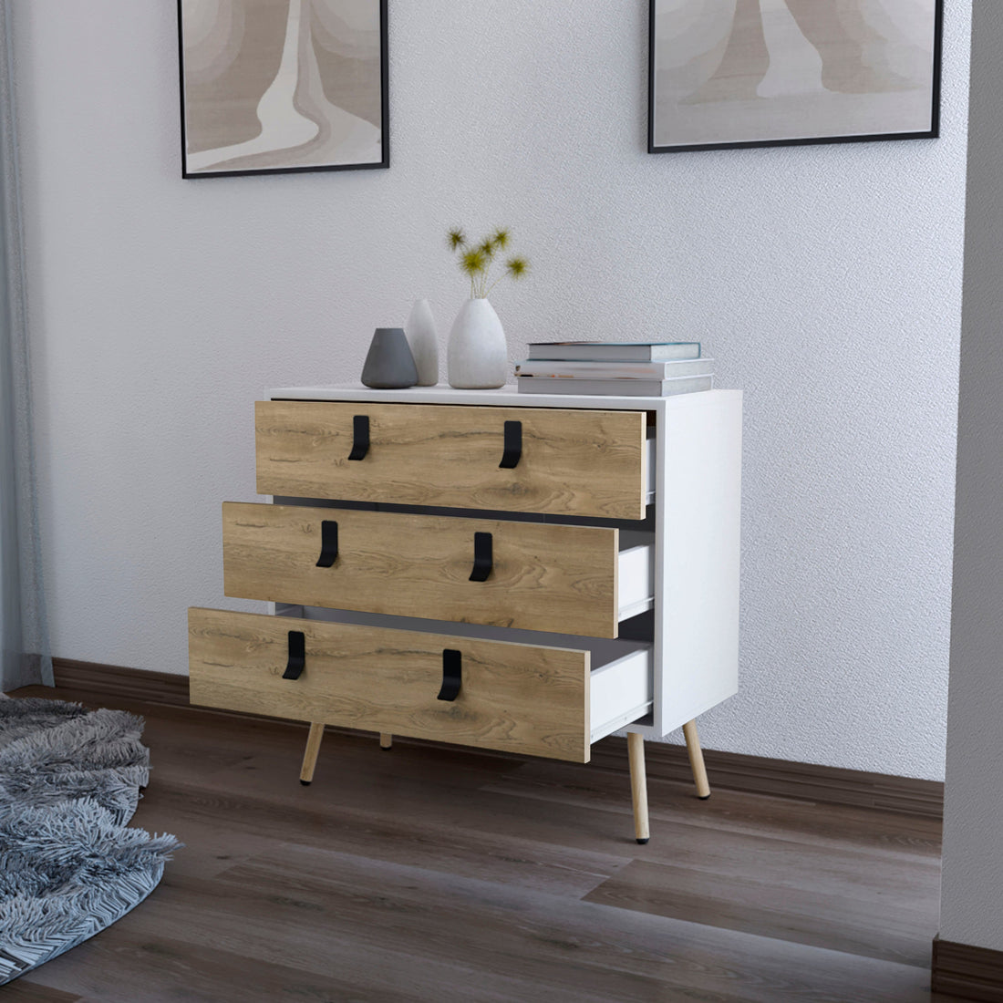 White And Macadamia 3 Drawer Dresser White Natural Bedroom Wood