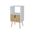 White And Macadamia Open Shelf Tall Nightstand White Natural 1 Drawer Bedroom Open Storage Shelf Wood