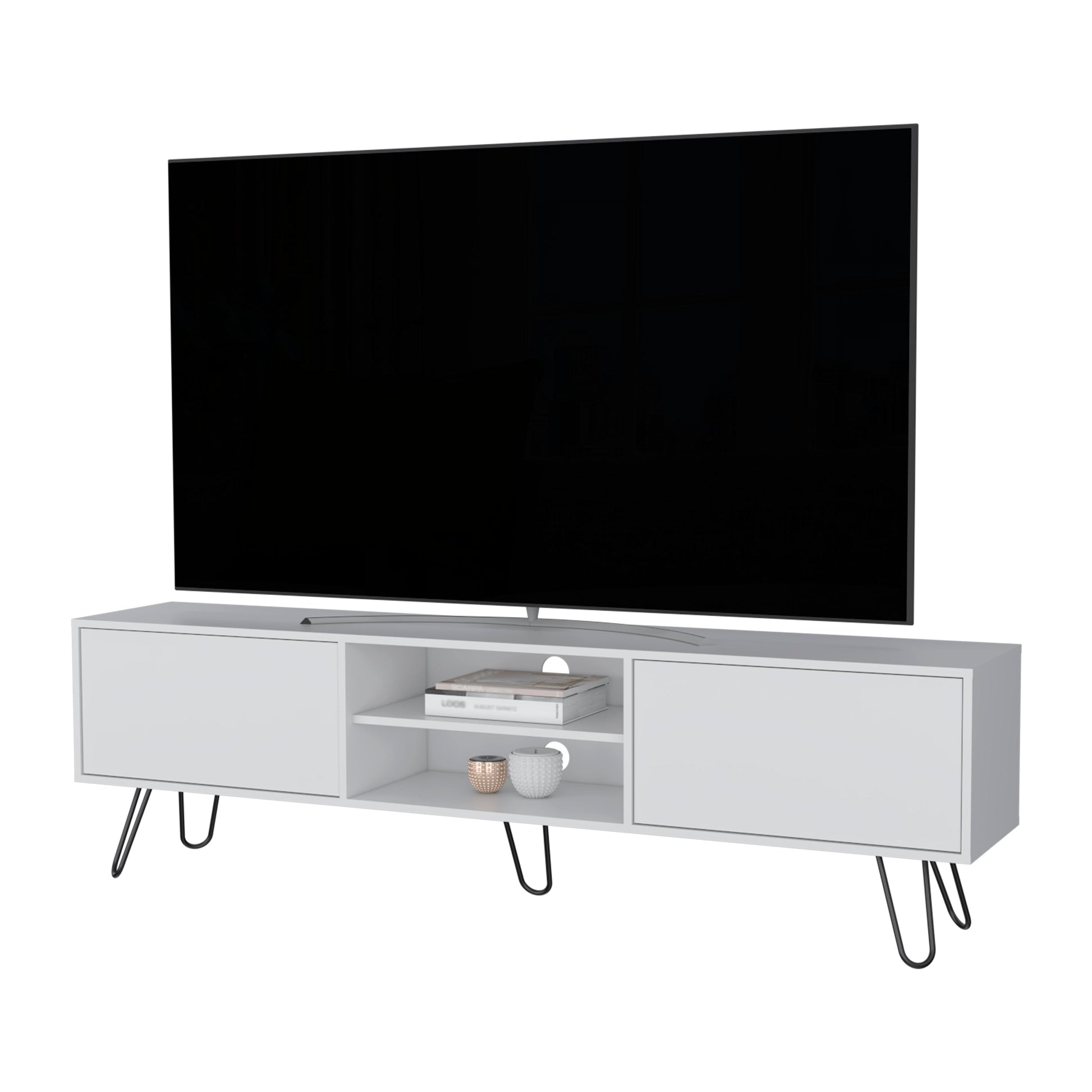 White Hairpin Leg Tv Rack White White Primary Living Space 50 59 Inches 50 59 Inches 55 Inches Wood