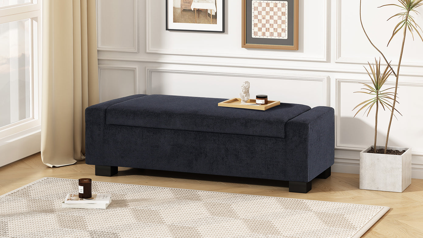 Storage Ottoman Dark Blue Fabric
