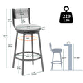 Gray Set Of 2 Counter Height Bar Stools With Footrest Swivel Hand Weaving Dining Chairs Farmhouse Armless Kitchen Barstools Gray Metal Gray Kitchen Powder Coated Round Dry Clean Farmhouse Bar Stools Set Of 2 Paper Rope