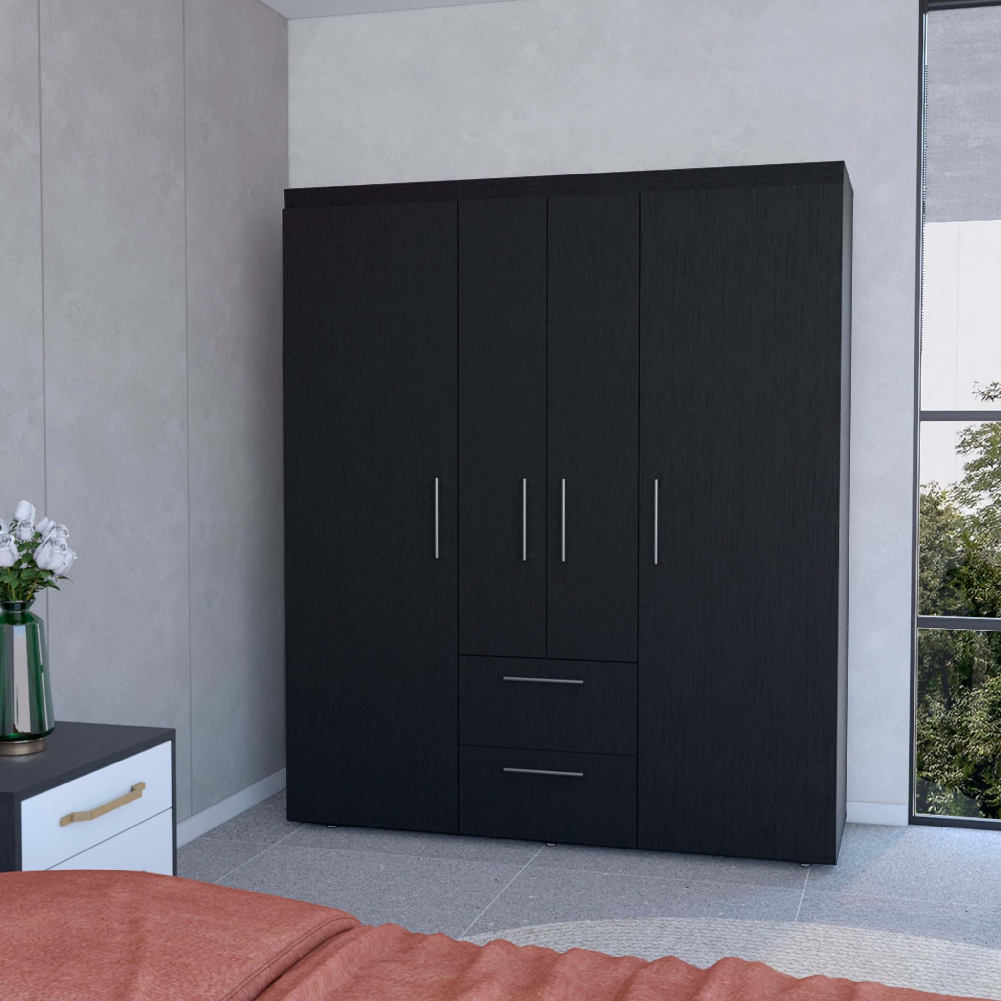 Black All In One 2 Door Armoire Black Bedroom Wood