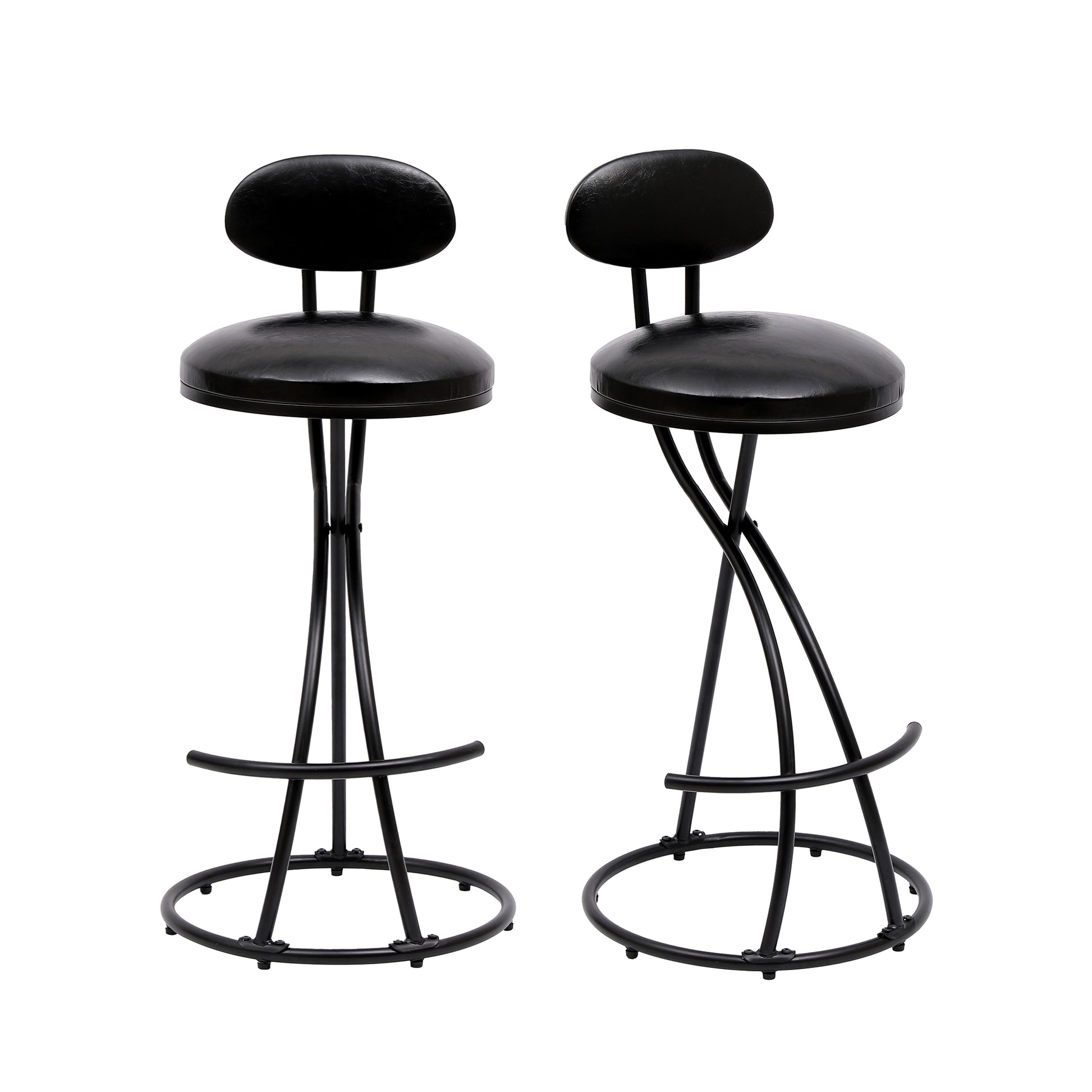 Bar Stools Upholstered Counter Height Barstools For Kitchen Island Set Of 2 Modern Pu Leather Dining Chairs With Footrest Black Metal Solid Black Dining Room Powder Coated Dry Clean Round Modern Dining Chairs Set Of 2 Foam Metal