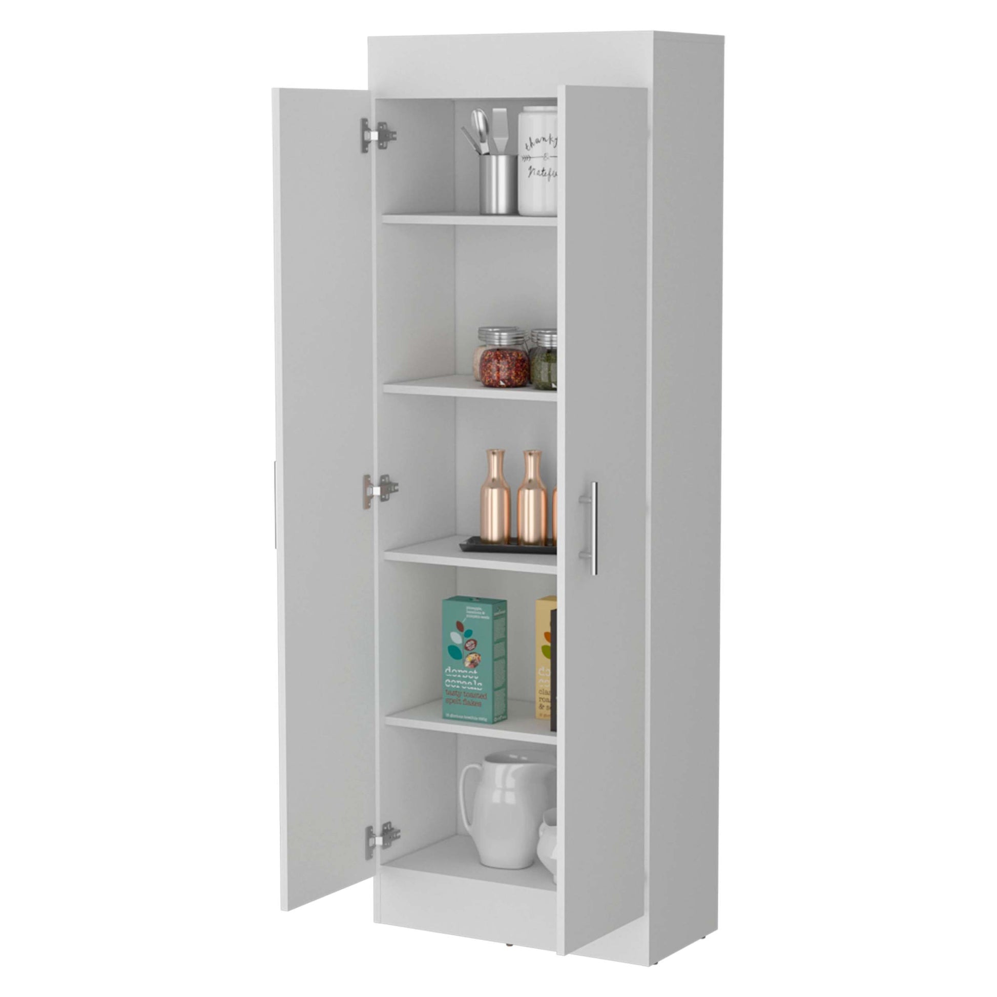 White 5 Shelf Storage Pantry Cabinet White White Kitchen Shelves Included Wood