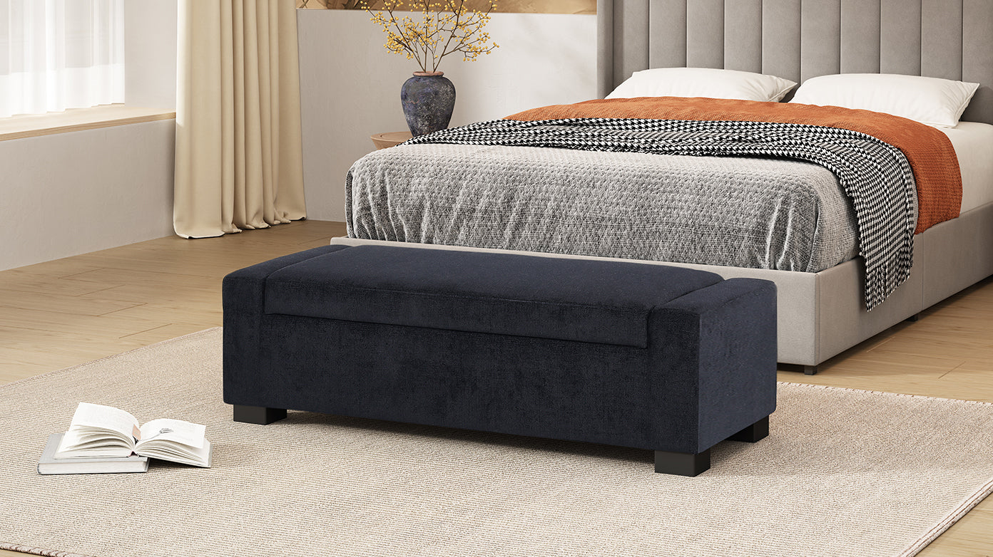 Storage Ottoman Dark Blue Fabric