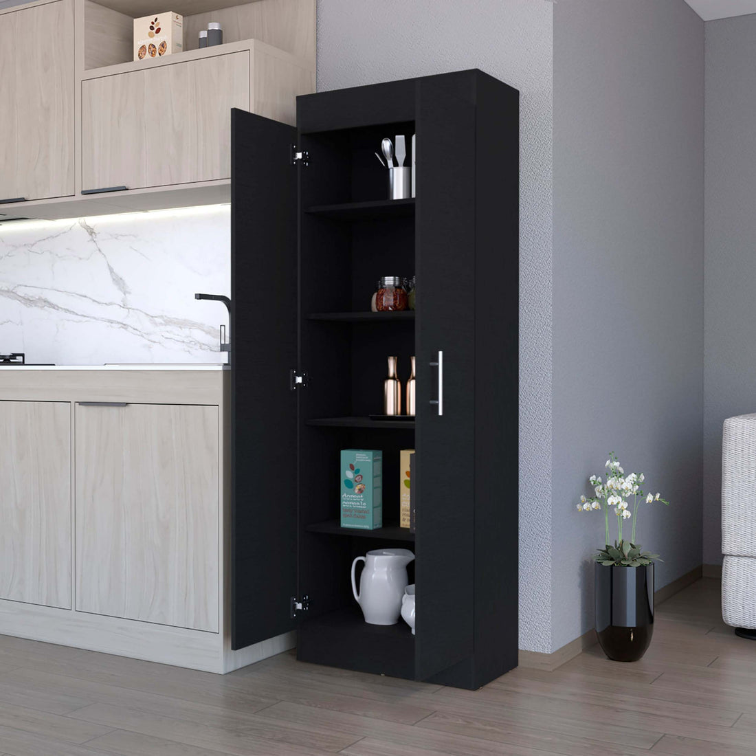 Olivia Black 5 Shelf Storage Pantry Cabinet -