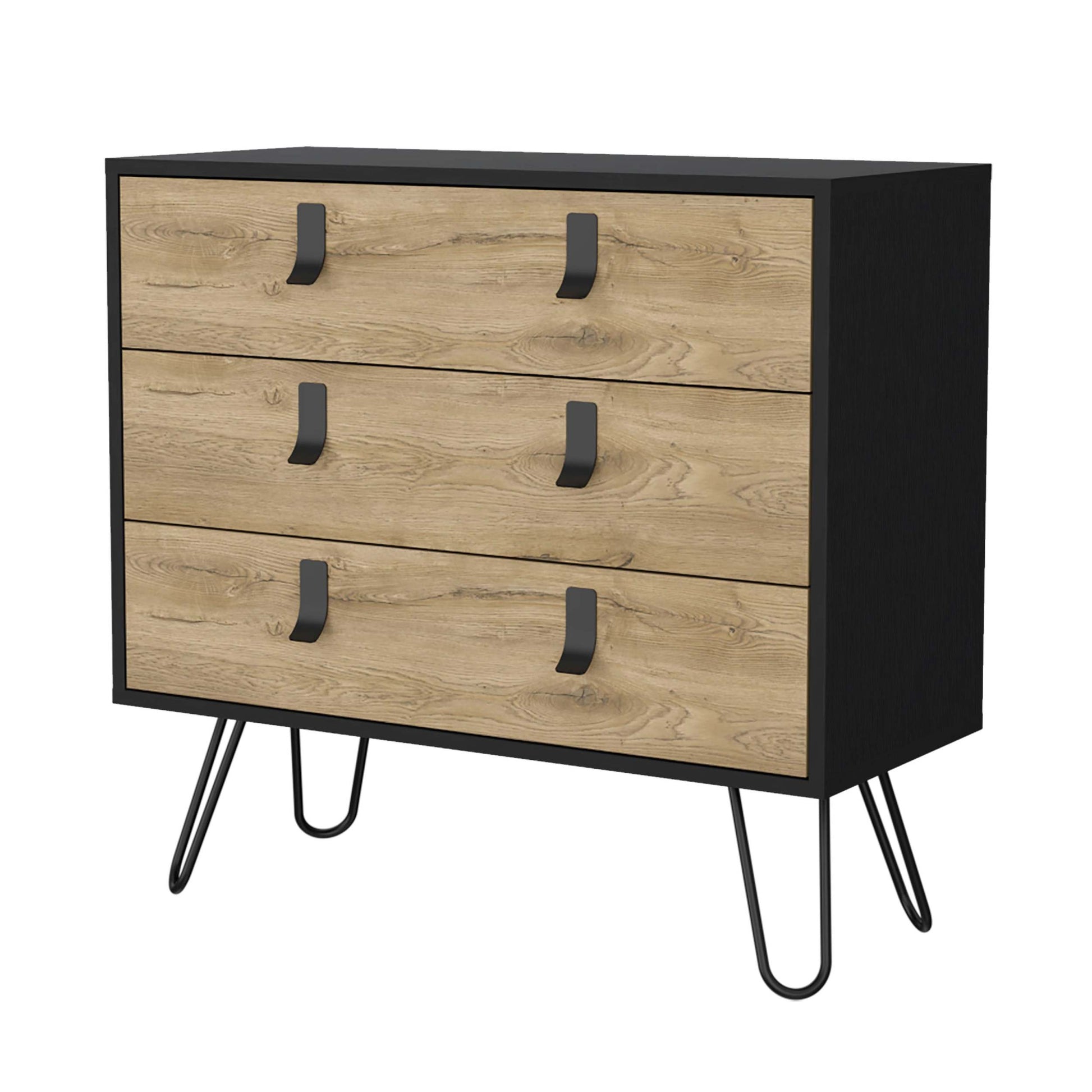 Black And Macadamia 3 Drawer Dresser Black Natural Bedroom Wood