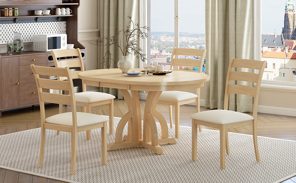 Piece Farmhouse Round Pedestal Extending Dining Table Set Extendable