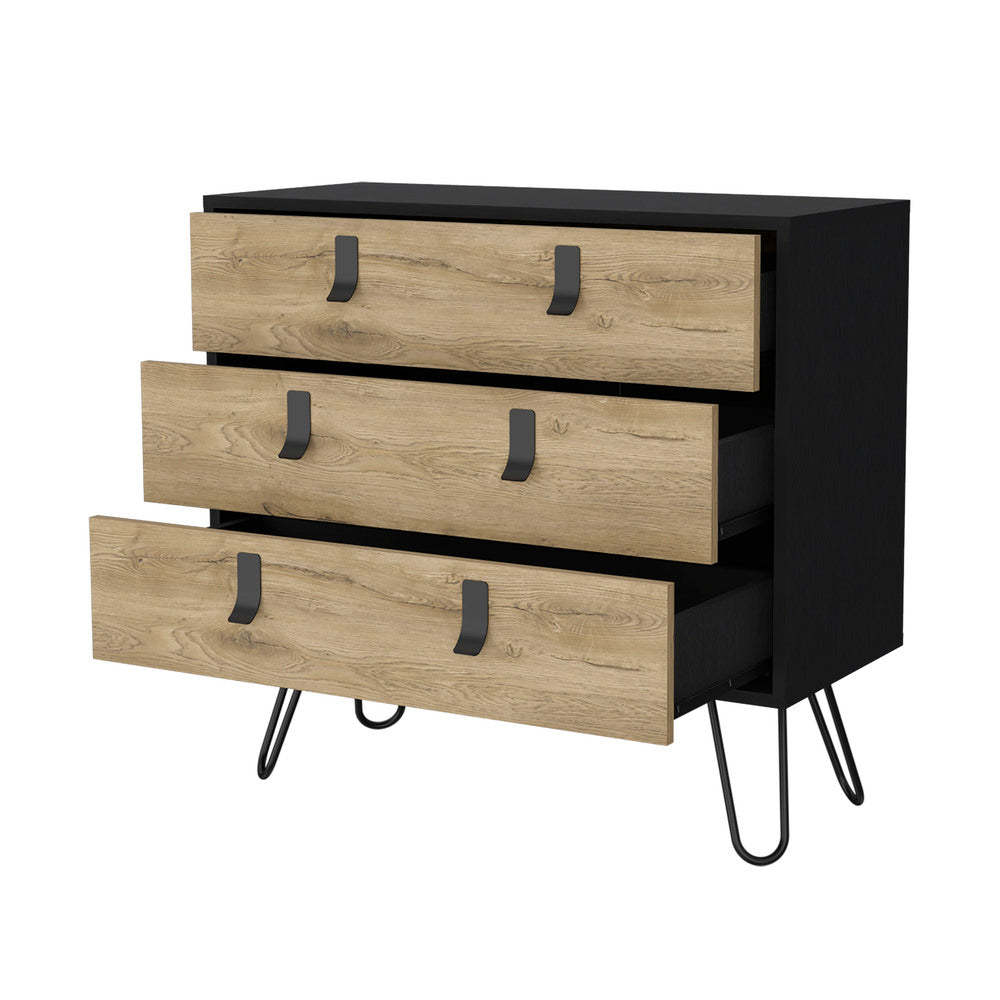 Black And Macadamia 3 Drawer Dresser Black Natural Bedroom Wood