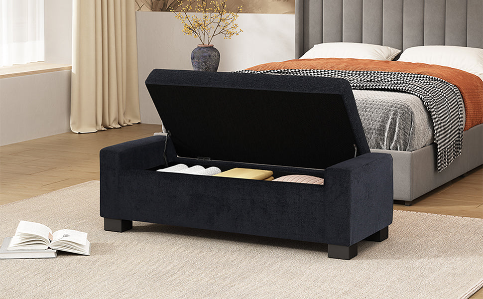 Storage Ottoman Dark Blue Fabric