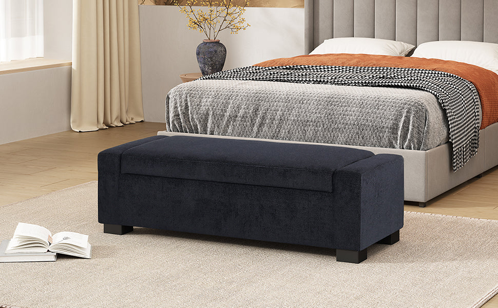 Storage Ottoman Dark Blue Fabric