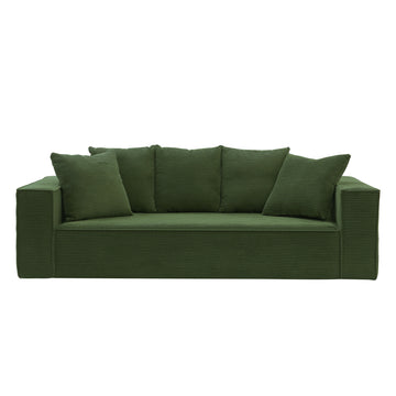 88.97Inch Corduroy Sofa With 5 Matching Toss Pillows, Sleek Design, Spacious And Comfortable 3 Seater Couch For Modern Living Room,Green. Green Corduroy 3 Seat