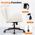 Office Chair With Wheels, Armless Office Chair, Teddy Velvet Wide Seat Home Office Chair, Cute Computer Chair With 15 Swing Backrest, Suitable For Bedrooms And Dressing Tables Wood White Handle