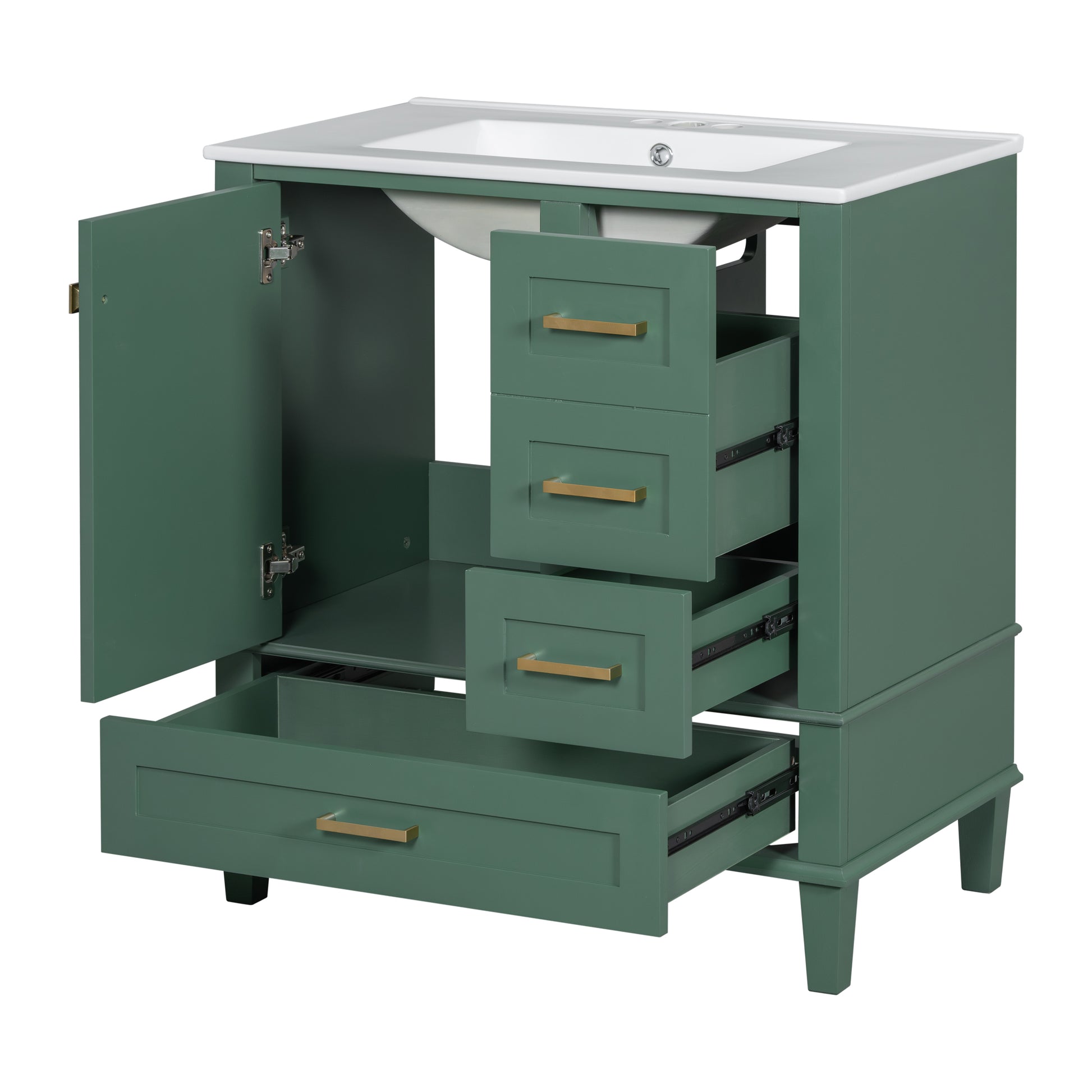 30" Bathroom Vanity In Green, Modern Bathroom