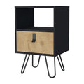 Black And Macadamia Hairpin Legs Nightstand Black Natural 1 Drawer Bedroom Drawer Storage Storage Wood