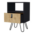 Black And Macadamia Hairpin Legs Nightstand Black Natural 1 Drawer Bedroom Drawer Storage Storage Wood