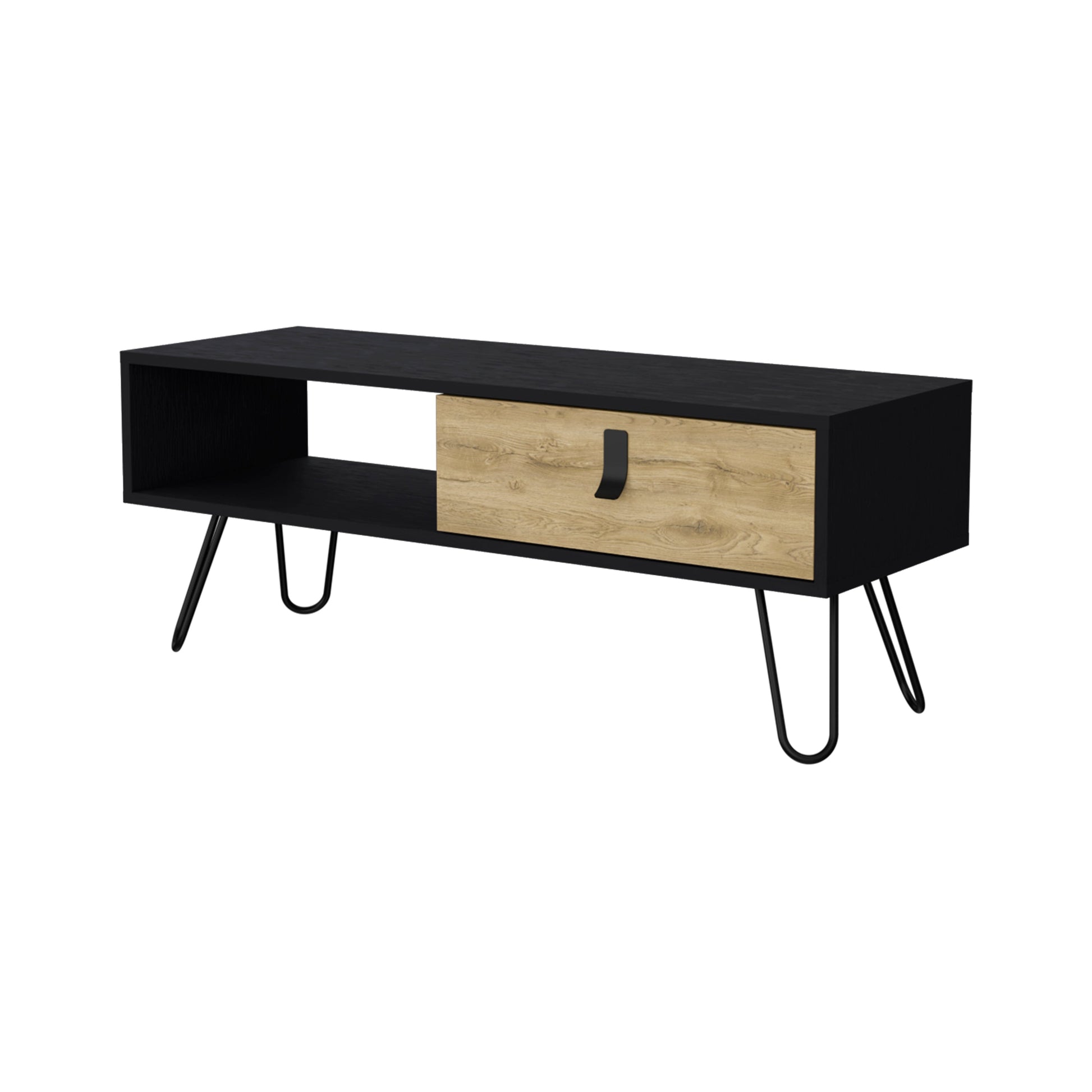 Black And Macadamia Hairpin Legs Coffee Table Black Natural Primary Living Space Rectangular Open Storage Coffee & End Tables Rectangular Wood Hairpin