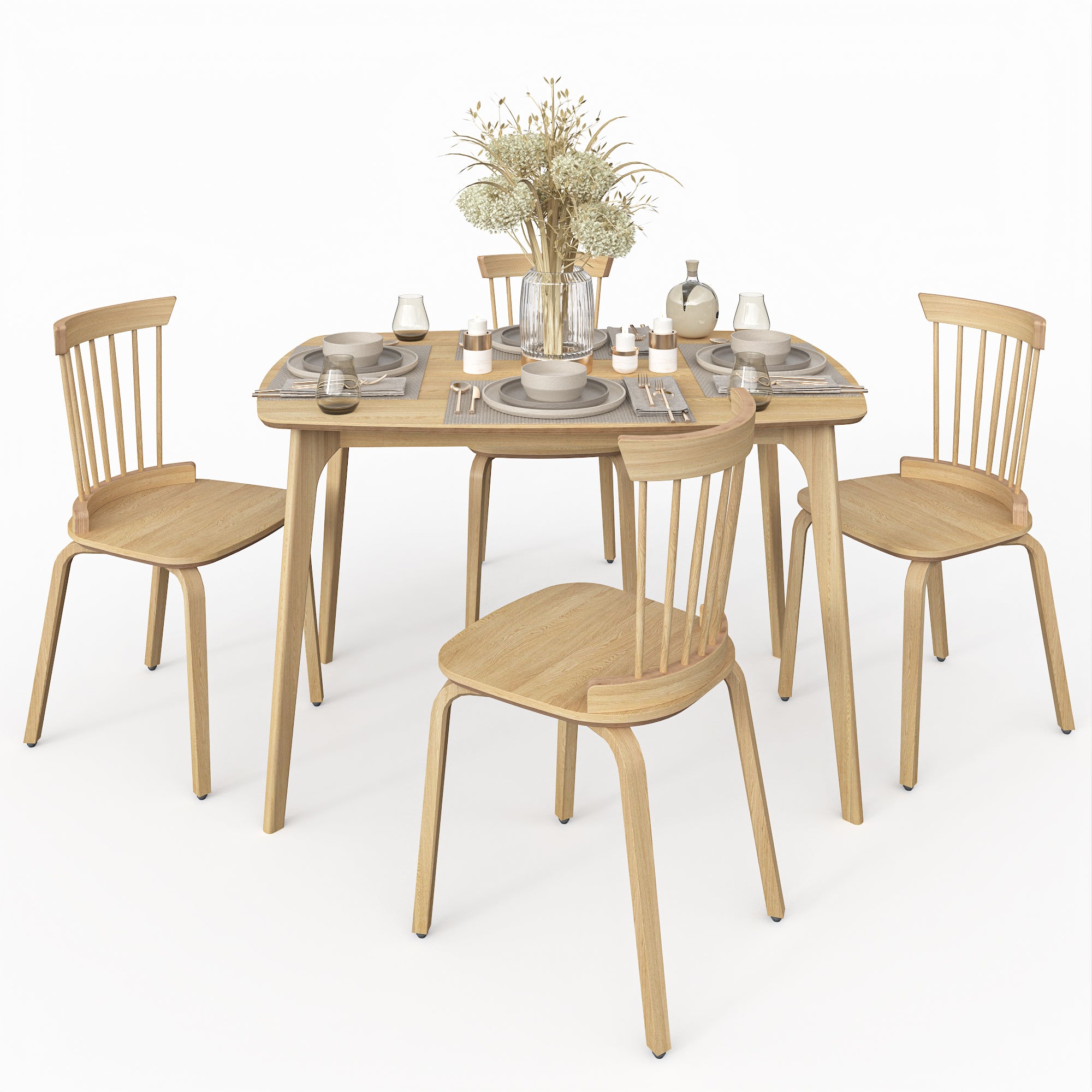 Solid Wood Dining Table With 4 Solid Wood Slat