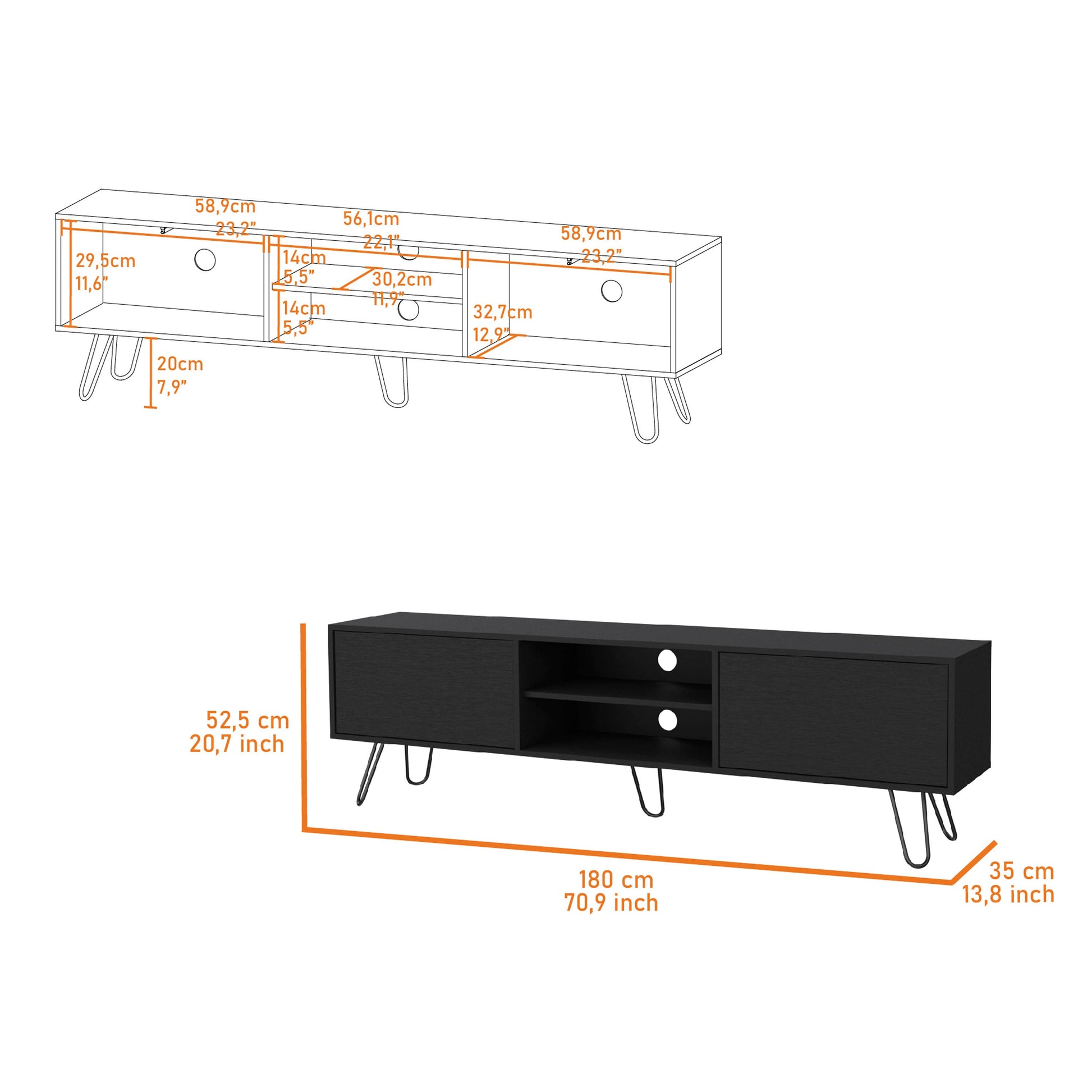 Black Hairpin Leg Tv Rack Black Primary Living Space 50 59 Inches 50 59 Inches 55 Inches Wood