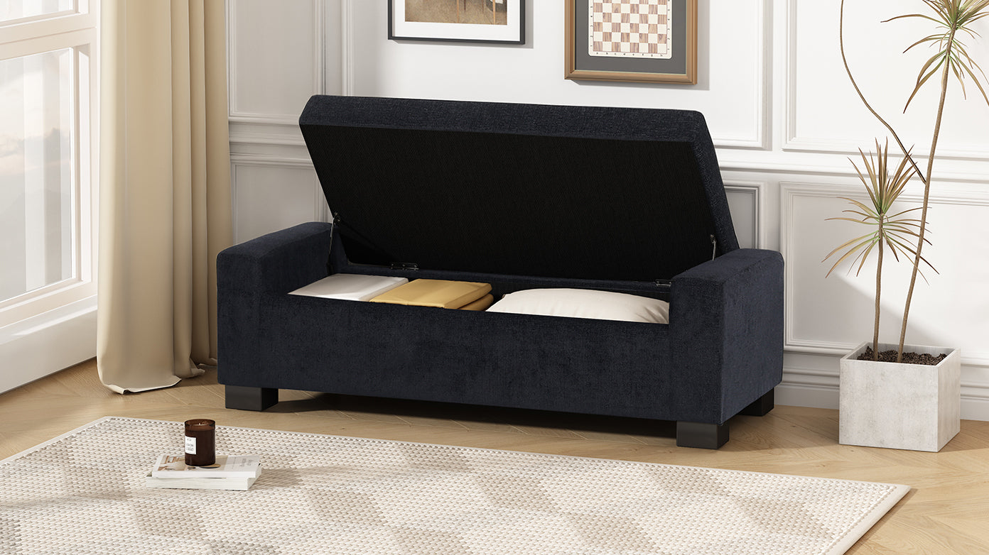 Storage Ottoman Dark Blue Fabric